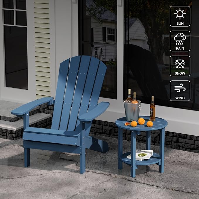 YEFU Adirondack Side Table, 18" Double Outdoor Side Table Set of 2, Poly Lumber end Table, Weather Resistant for Indoor, Patio, Pool, Porch, Backyard-Navy Blue
