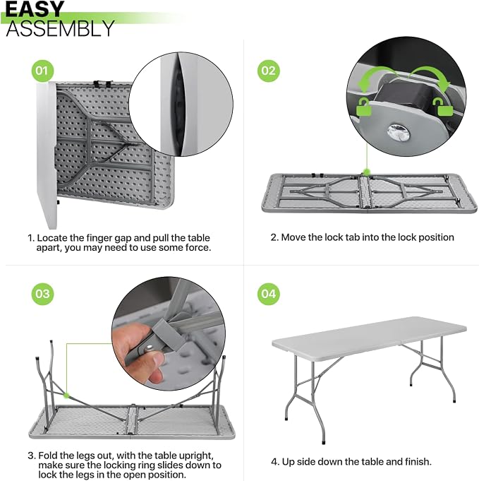 Magshion 6ft Plastic Folding Table with Handle for Indoor Outdoor, 6 Foot Utility Commercial Craft Foldable Table for Party Events, Gray