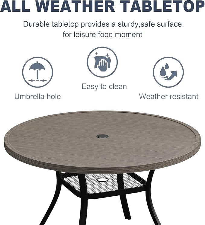 VICLLAX 7 Pieces Outdoor Dining Set, Patio Furniture Set Includes 47" Round Metal Table W/ 1.9" Umbrella Hole and 6 Padded Textilene Swivel Chairs for Porch, Lawn, Garden, Backyard