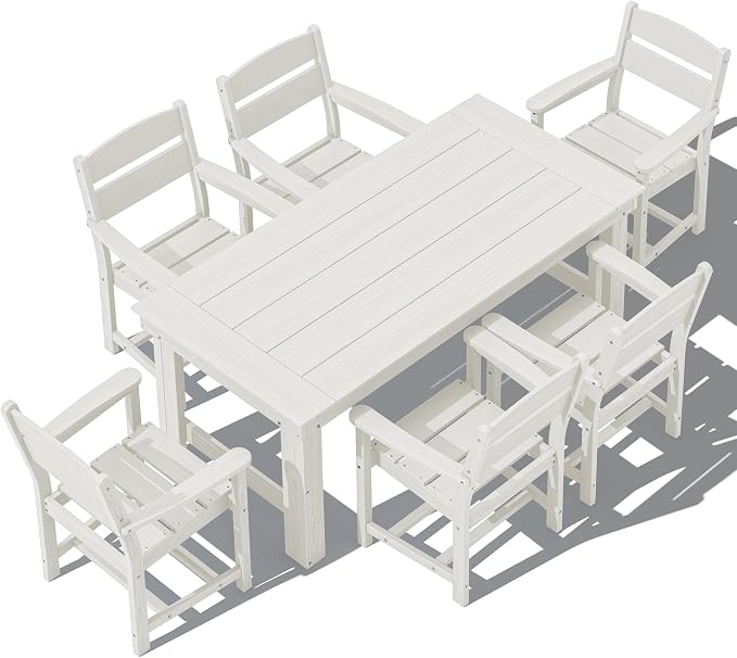 SERWALL HDPE Outdoor Dining Table and Chairs Set for 6 | with Oversized Chair Seat