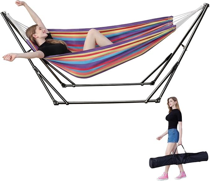 Portable Hammock with Stand for Outside or Inside,No Tree Required | 1 Minutes Tool-Free Setup | Adjustable Hammock for Indoor Outdoor Patio Yard | Carry Bag Included |450 lbs Capacity