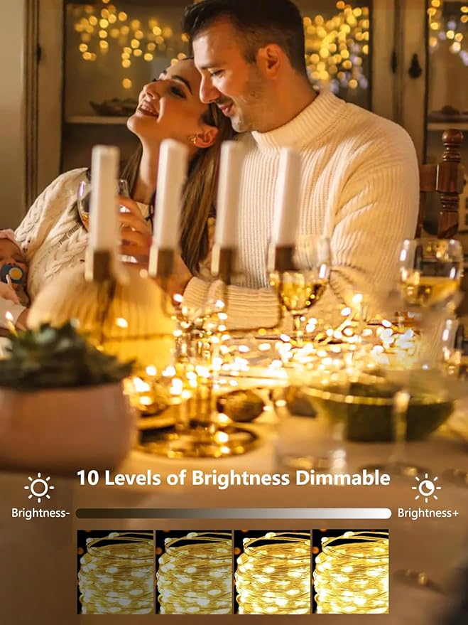 2 Pack Fairy Lights Battery Operated with Remote 33FT 100 LED Warm White | Remote Control, 8 Modes, Timer, Adjustable brightness, Waterproof Lights for Indoor Outdoor Classroom Christmas Decor