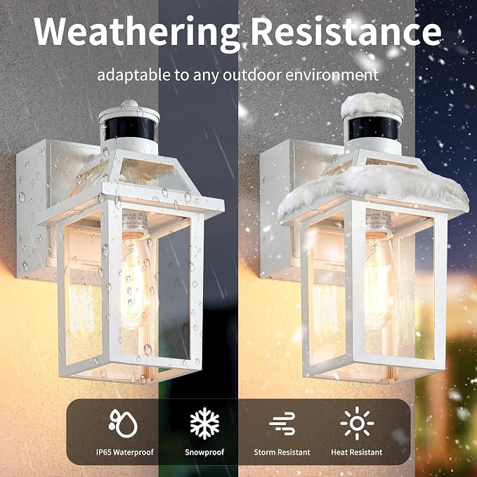 Yisuro Porch Lights with GFCI Outlet, Dusk to Dawn Motion Sensor Outdoor Light, 3 Lighting Modes Exterior Fixture, Outside for House Front Door Patio Garage(2 Pack White)