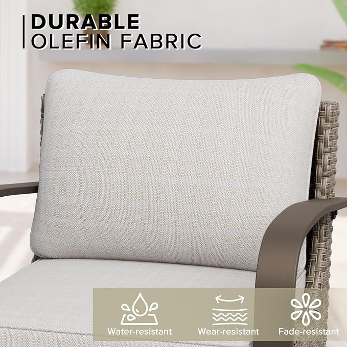COOS BAY Aurora Terrace 6 Piece Outdoor Sectional Furniture Set, Half Moon Rattan Wicker Conversation Set with Swivel Chairs, 5 Seat Sofa & Coffee Table for Patio Garden Yard, Beige/Beige