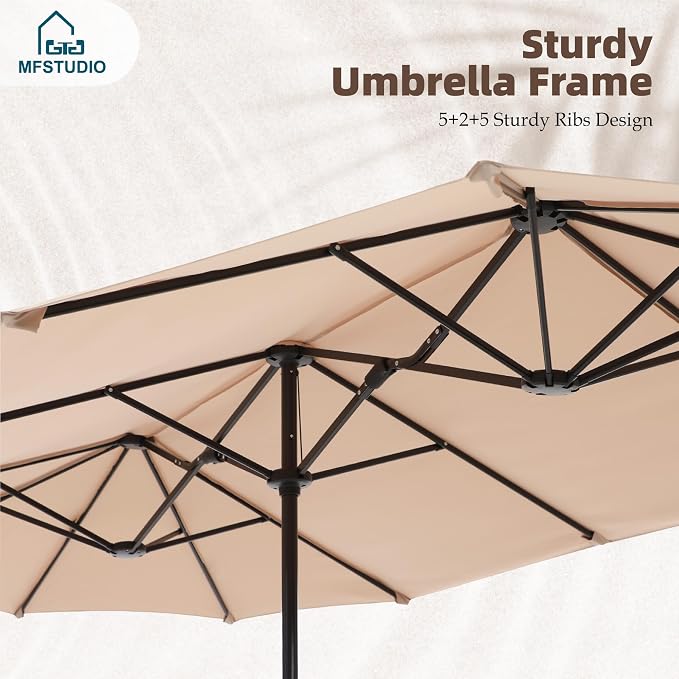 MFSTUDIO Outdoor Dining Set with Umbrella, Patio Dining Set for 6 Persons, Patio Furniture Set with Rectangle Table & Textilene Chairs & Beige Umbrella (Base not Included)