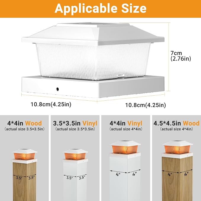 btfarm 4x4 Solar Flame Post Cap Lights Outdoor, 4 Pack Flickering Flame Deck Fence Post Lights, Waterproof Solar Powered Lighting Outside Fit 4x4 3.5x3.5 Wooden/Vinyl for Porch Patio Garden