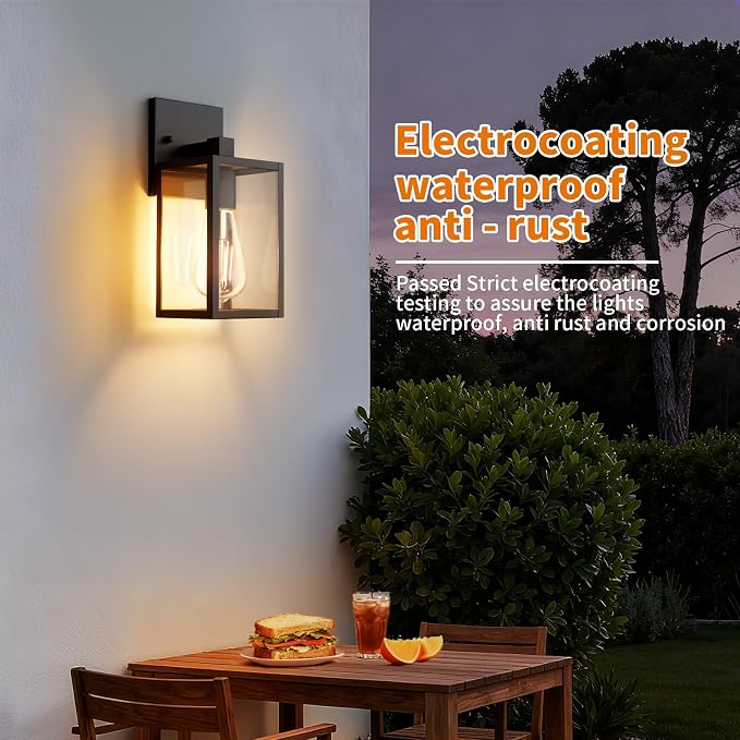 Outdoor Light Fixtures Wall Mount, Waterproof Front Porch Lights, Modern Exterior Lighting Fixtures with E26 Socket, Black Wall Sconces Lantern Lamp, Outside Lights for House, Garage, Patio (2 Pack）