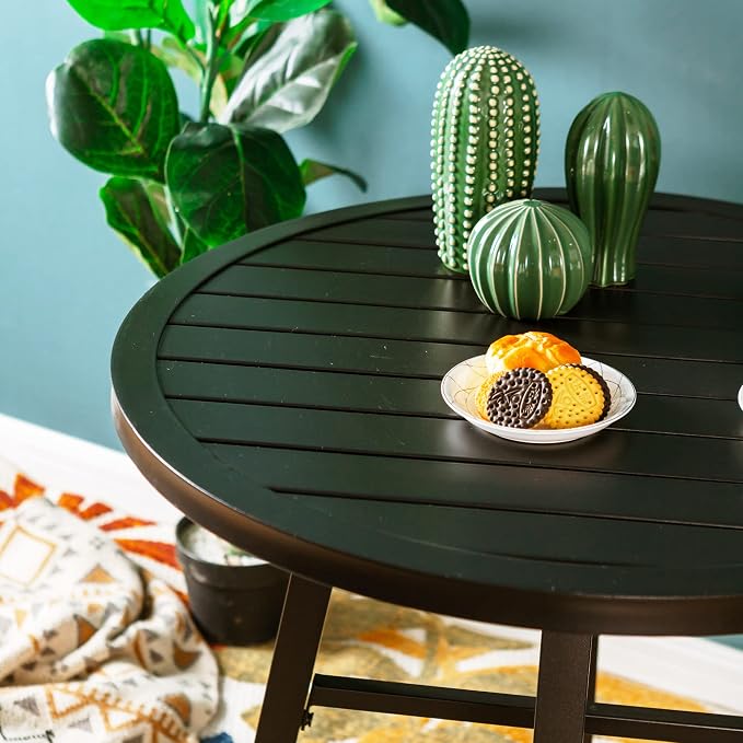 Sophia & William 28" Patio Outdoor Bistro Table, Round Black Metal Side End Table, Small Portable Coffee Dining Table,Outdoor Furniture Table for Garden, Porch, Balcony, Yard