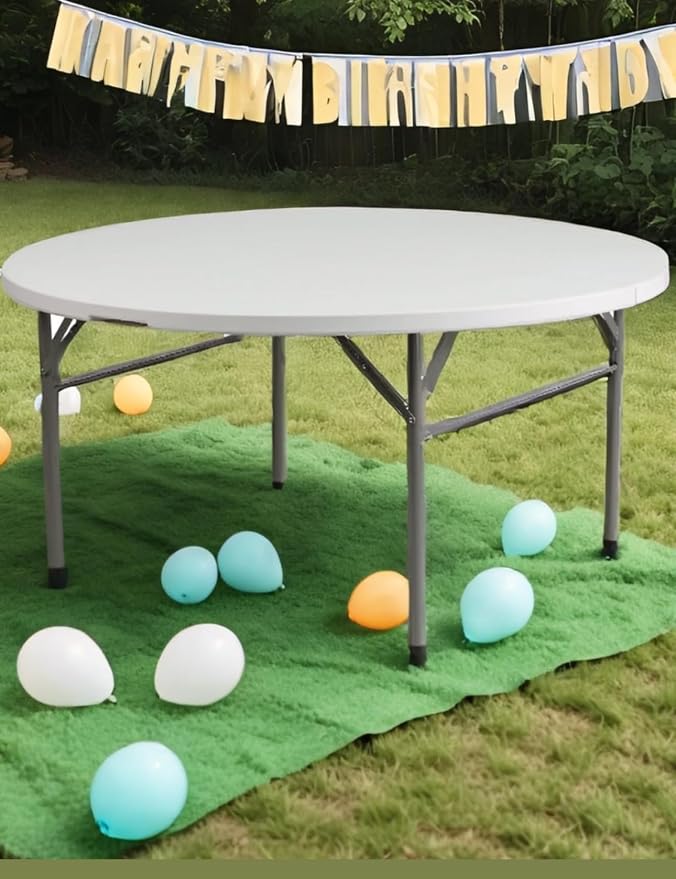 BTEXPERT Set of 10, White 5 Ft 60inch Round Plastic Folding Table Commercial Portable for Banquet Dining Wedding Party Events Home Kitchen Patio Backyard Indoor Outdoor,