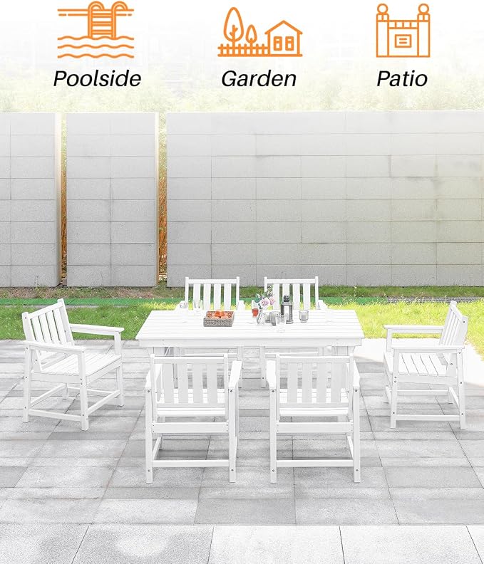 Patio Dining Chair Set of 2, HDPE Outdoor Dining Chair, Ergonomic HDPE Dining Chairs with Deep Seating, All Weather Outdoor Chairs Furniture for Backyard, Deck, Garden, Poolside, Pearl