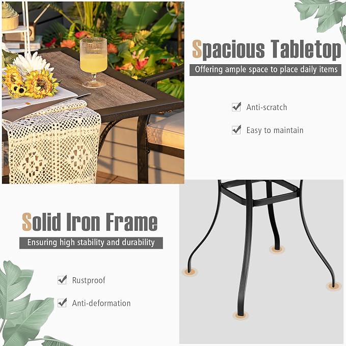Giantex Patio Bar Table Outdoor Square Bistro Bar High Table All Weather Patio Dining Table Garden Backyard Porch Lawn Poolside
