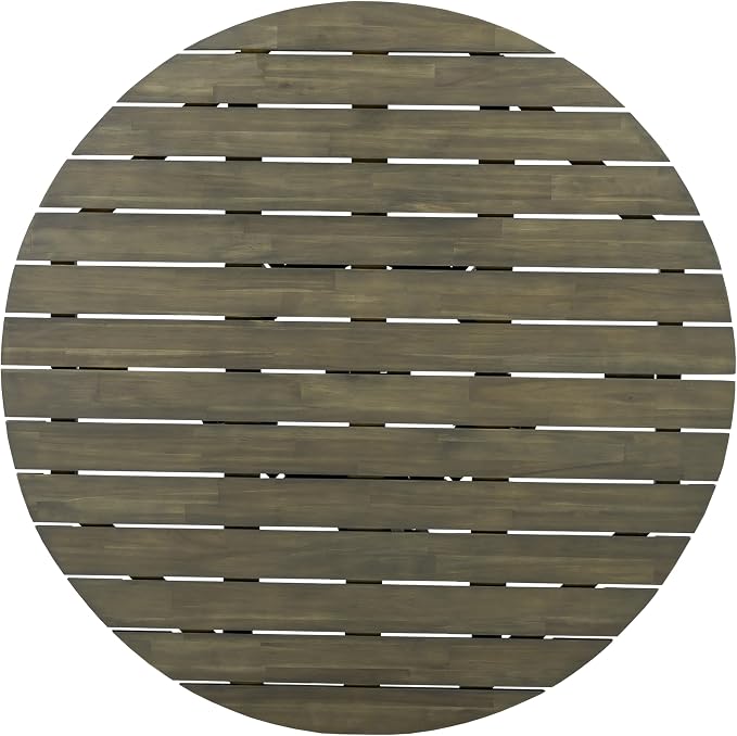 roomfitters 47.25" Round Outdoor Dining Table, Slatted Pedestal Base Acacia Wood Patio Table for 4-6 People, Grey