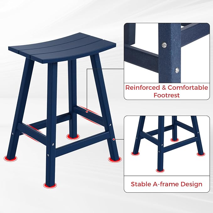 Costaelm Outdoor Bar Table, 37" Counter Height Round Patio Cocktail Bar Table, Patio Bar Table 3-Pieces Set Bistro Dining Table Pub Table forDeck, Backyard, Garden, Navy Blue