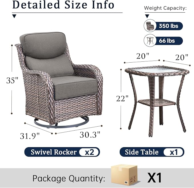 6 Piece Wicker Patio Furniture Set with Swivel Rocker Chairs Set of 4 Brown