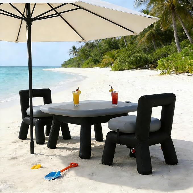 PlayDo Air Chair and Table Portable Blow Up Picnic Table Inflatable Camp Seats with Back Durable Camping Outdoor Furniture Lightweight Waterproof Stool Emergency Toilet Camping Potty, Two Chairs
