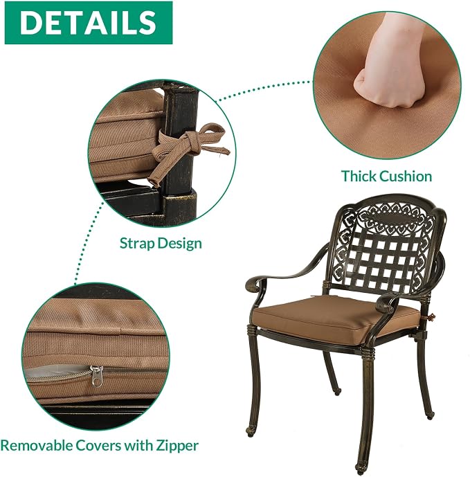 VIVIJASON 9-Piece Patio Furniture Dining Set, Rust-Free Cast Aluminum Outdoor Conversation Set, Include 8 Cushioned Chairs and an Oval Table with Umbrella Hole for Balcony Lawn Garden Backyard