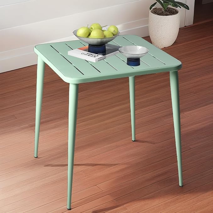 Modern Small Patio Table for Outdoor& Indoor Industrial Metal Bar Table Square Dinner Table for Small Space Working Study Desk 27.5 * 27.5 * 30inch(L*W*H)