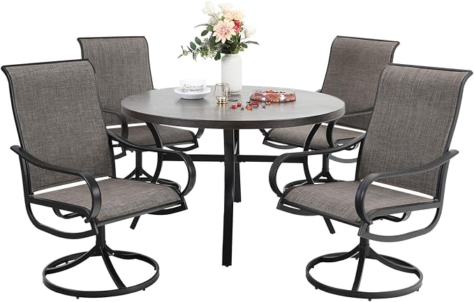 Sophia & William Outdoor Dining Set Patio Dining Set for 4 Round Patio Table and Chairs Set 5 Pieces with Swivel Patio Chairs 42" Metal Table for Garden Pool All Weather Brown