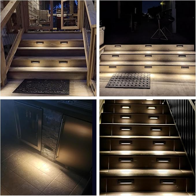 6 Pack LED Low Voltage Linear Step Lights, Landscape Cutoff Stair Riser Light, 2W 9-15V AC/DC 3000K Outdoor Waterproof Accent Lighting Fixtures, Die-cast Aluminum, Black Powder Coated Finish
