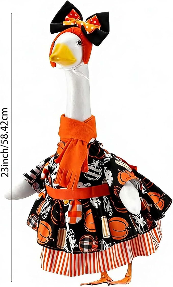 Halloween Porch Goose Outfit 23 Inch Porch Goose Clothes for Holiday | Pumpkin Dress Cape Witch Hat, Thanksgiving Goose Outfit, Christmas Goose Clothes, Holiday Costume for Lawn Geese Status