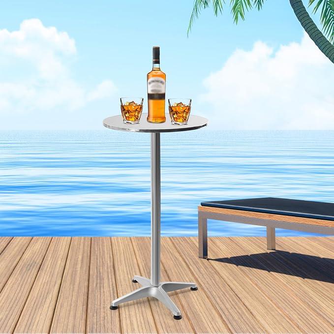 23.62 Inch Patio Round Dining Table with Aluminum Tabletop, Heavy-Duty Metal Frame,Restaurant Bar Table with Flip-Up Top Aluminum Edge for Bar, Bistro,Weddings,Patio, Parties