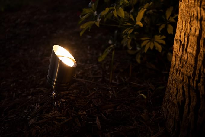 VOLT Fat Boy 12V Stainless Steel Outdoor Spotlight with 5W 2700K Warm White 400 Lumen MR16 LED Bulb for Low Voltage Landscape Lighting of Yard, Lawn, Garden, Patio, Trees & House