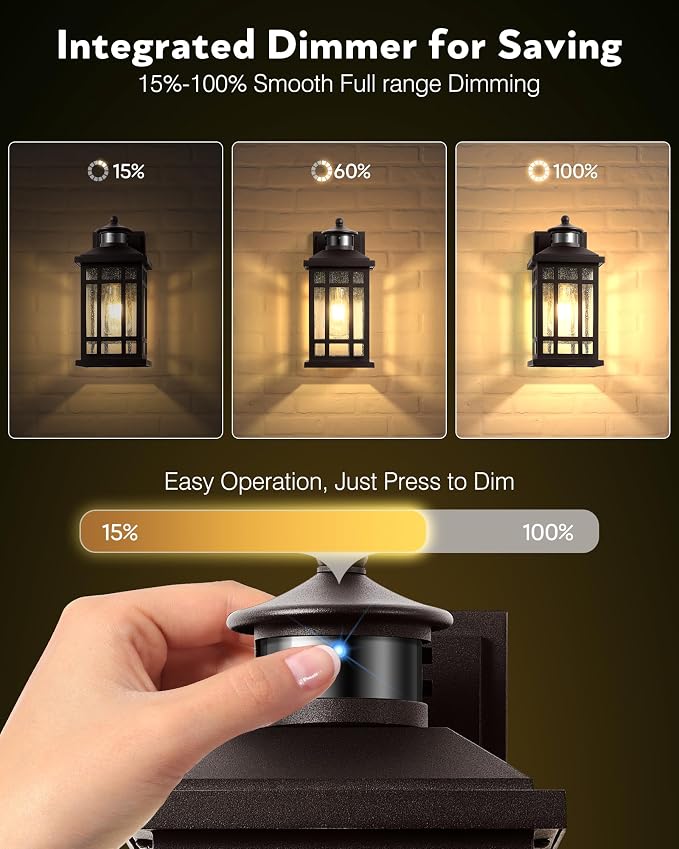 Porch Lights Outdoor with Motion Sensor, 2 Packs Oil Rubbed Bronze Outside Lantern Fixtures Wall Mount, Aluminium Anti-Rust Exterior Wall Light, Dusk to Dawn Coach Light for Garage Patio Entry