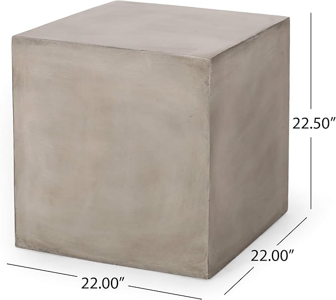 Outdoor Side Table 22" Square Shape Lightweight Concrete-Look Outdoor Indoor Accent Table Decorative Garden Stools, for Patio Porch Living Room, Grey