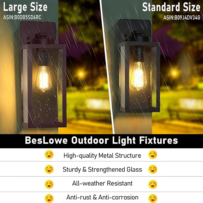BesLowe 15’’ Large Outdoor Wall Lights, Porch Lights Oil-Rubbed Bronze | Waterproof Metal Construction, Rust-resistant, Quick & Easy Installation, Clear Glass Shades & Standard E26 Socket