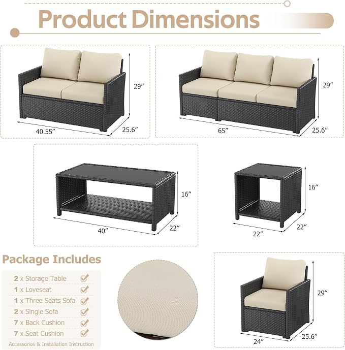 U-MAX Patio Furniture Set with Two Table, 7 PCS Outdoor Furniture for Garden