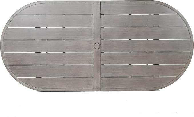 Ulax furniture Oval Outdoor Patio Dining Table - Weather-Resistant Steel Frame & Wood-GrainTabletop with Umbrella Hole - for Garden, Backyard, Patio Use (Table x 1)