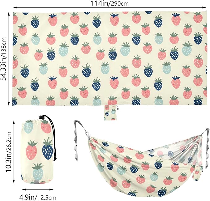 Camping Hammock Outdoor Hammocks for Outside Strawberry Beach Trees Portable Lightweight with Pockets Tree Straps Indoor