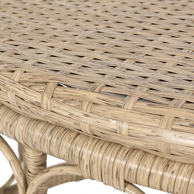Outdoor Wicker Coffee Table, Circular Rattan Patio Table with Boho Design, PE Woven Outdoor Center Table for Backyard Patio Porch Deck, Durable All-Weather Frame, 32.5" Wide