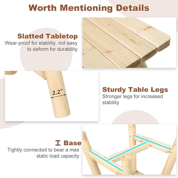 HOMEDIARY Wooden Outdoor Log CoffeeTable, Cedar Wood Adirondack Square End Table, 19.5” Indoor & Outdoor Patio Side Coffee Table for Garden, Patio, Backyard, Porch