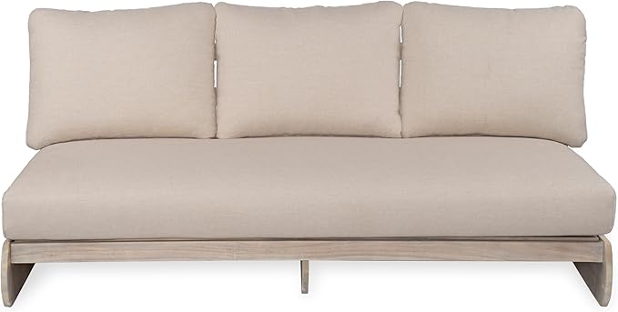 Christopher Knight Home Isabel 5-Seater Outdoor Patio Furniture Set with Cushions, Acacia Wood Patio Conversation Set with 3-Seater Sofa & Club Chairs, 3 Piece Sectional Sofa Set, Light White + Sand