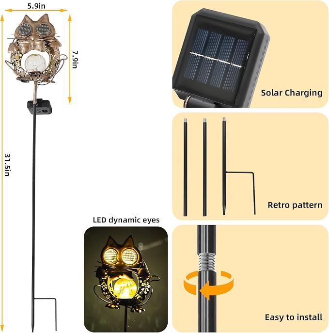SRNPMIU Solar Lights Outdoor Decor, Solar Cat Yard Decorations Outdoor | Garden Decorative, IP65 Waterproof, Gifts for Women Mom, for Yard Patio Lawn Pathway Landscape