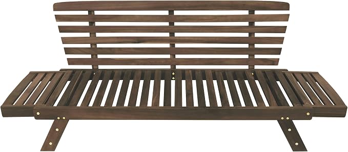 Outdoor Patio Furniture Sets, Adjustable Wooden Daybed Sofa Chaise Lounge, Acacia Wood Couch Sofa Bed with Cushions for Small Places Patio Balcony Poolside Backyard (Brown Finish+Beige cushion 6)