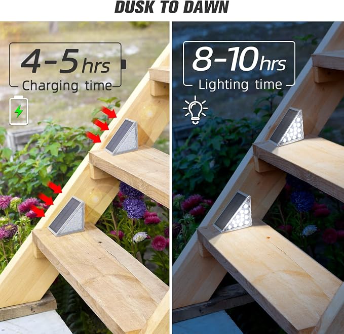 Solar Step Lights,6 Pack Cool White Solar Stair Lights Outdoor Waterproof IP67 Auto On Off,Solar Lights for Steps,Stair,Patio,Yard,Porch,Front Door,Sidewalk,Deck Decor