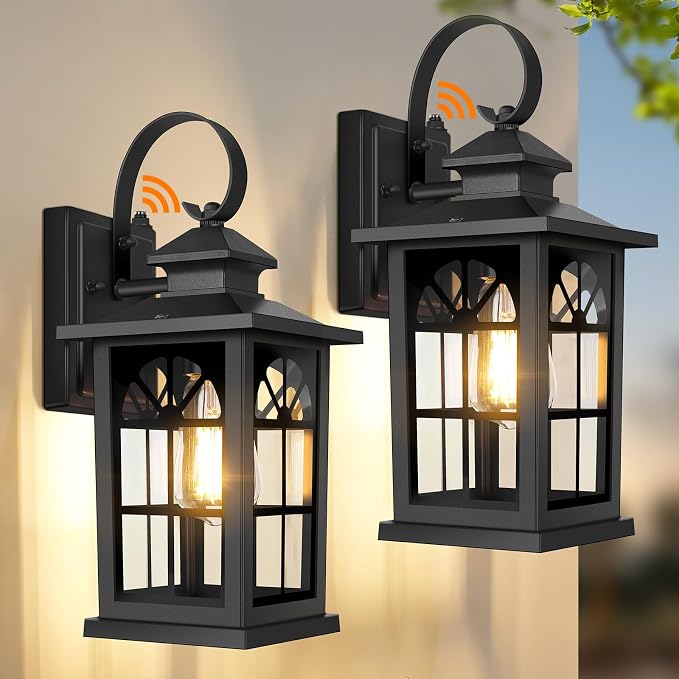 2-Pack Dusk to Dawn Outdoor Wall Light Fixtures, 100% Aluminum | Auto ON/OFF, Waterproof, Rust-Resistant, Sturdy Glass, Standard E26 Sockets, Easy to Install