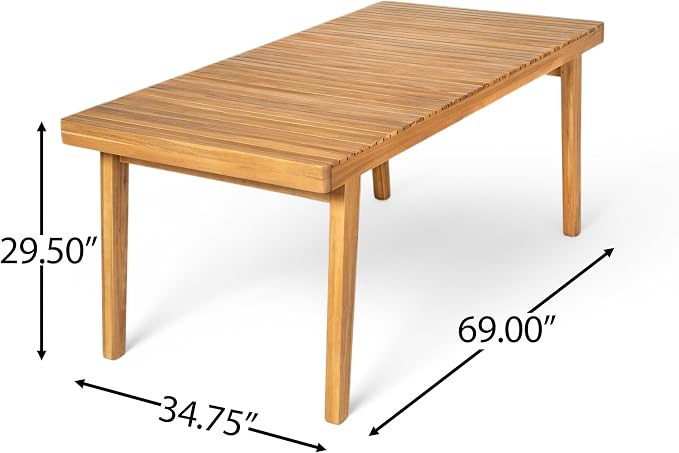 Christopher Knight Home Hobson Acacia Wood Outdoor Dining Table for 6, Wooden Patio Farmhouse Dining Table, Rectangle Slatted Top for Outdoor Gatherings, Natural Finish