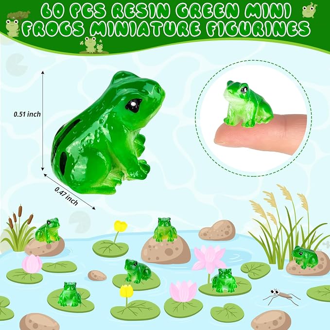 60 PCS Mini Resin Frogs Green Frogs Figurines for Model Fairy Garden | Model Fairy Garden Miniature Moss Landscape Display, DIY Terrarium Crafts, Home Decor, Hiding Game