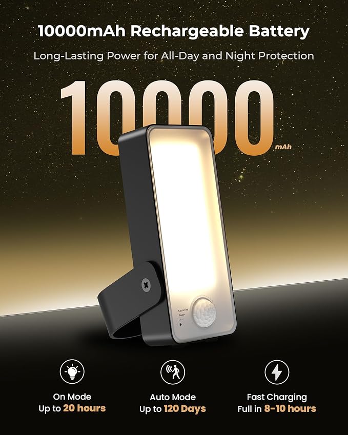 Motion Sensor Outdoor Wall Lights, 10000mAh Rechargeable Battery Powered Outdoor Lights with Remote, 3 Modes with Red Alert, Dimmable & 3CCT, Outdoor Security Lights for Porch, Backyard, Garage