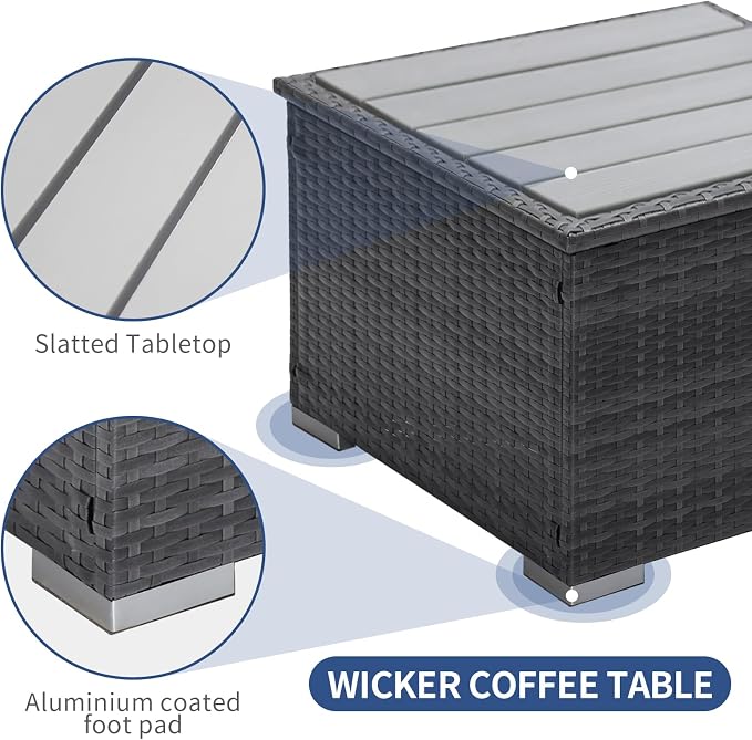 NICESOUL Modern Luxury Outdoor Side Table Set of 2, All-Weather Large Size Grey Wicker Patio End Tables, Gray Rattan Coffee Table Modular Patio Furniture Piece for Lawn, Outside, Porch, Exterior, Deck