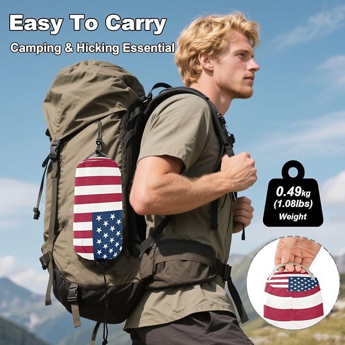 American Flag Camping Hammock, Portable Lightweight Single Hammock with Tree Straps and Aluminum Carabiners, 114" x 54" Travel Hammock for Hiking Backpacking Beach