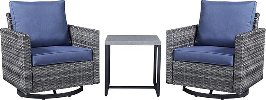 Belord Outdoor Bistro Set 3 Piece Wicker Swivel Rocker Patio Chairs, Oversize Outdoor Rattan Seating Set, Patio Swivel Glider Chairs Wicker Furniture with Metal Side Table for Outside Porch Backyard