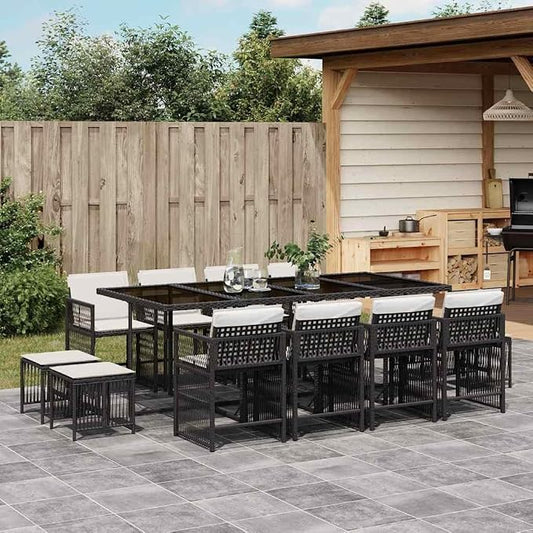 13-Piece Garden Dining Set, Black Poly Rattan Patio Table and Chairs, Outdoor Furniture for Large Gatherings and Backyard Entertaining