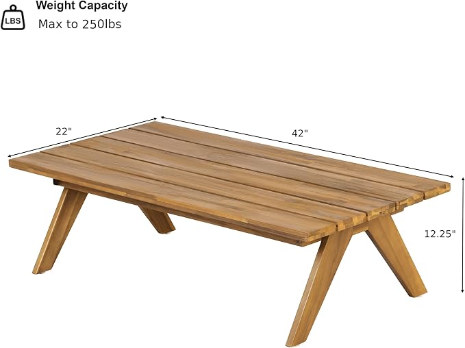 Christopher Knight Home Dina 4-Piece Patio Furniture Set, Acacia Wood Outdoor Conversation Set with Coffee Table, Outdoor 3-Seater Sofa and Club Chairs Set with Cushions for Backyard, Teak+Beige