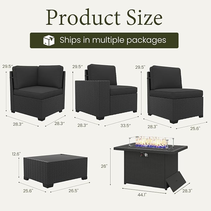 LayinSun 13 Pieces Outdoor Patio Furniture Set with 44" Fire Pit Table Rattan Sectional Sofa Conversation Sets