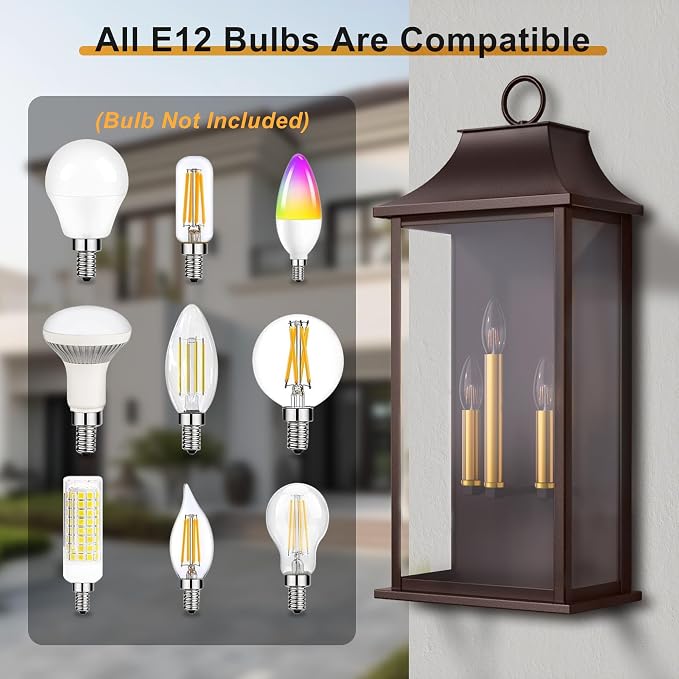Dusk to Dawn Outdoor Wall Light, 25.3", Oil Rubbed Bronze | 3-Light, Large Outdoor Light Fixture, Waterproof Exterior Wall Lantern, For House Porch Patio
