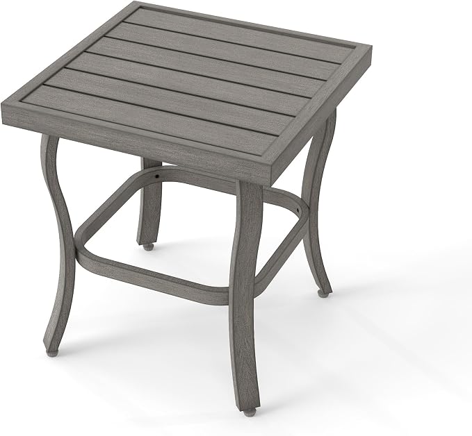 HAPPATIO Patio Outdoor Side Table, Modern Aluminum Square Table for Outside, Easy Assembly and Maintenance with Adjustable Feet for Deck, Pool, Balcony